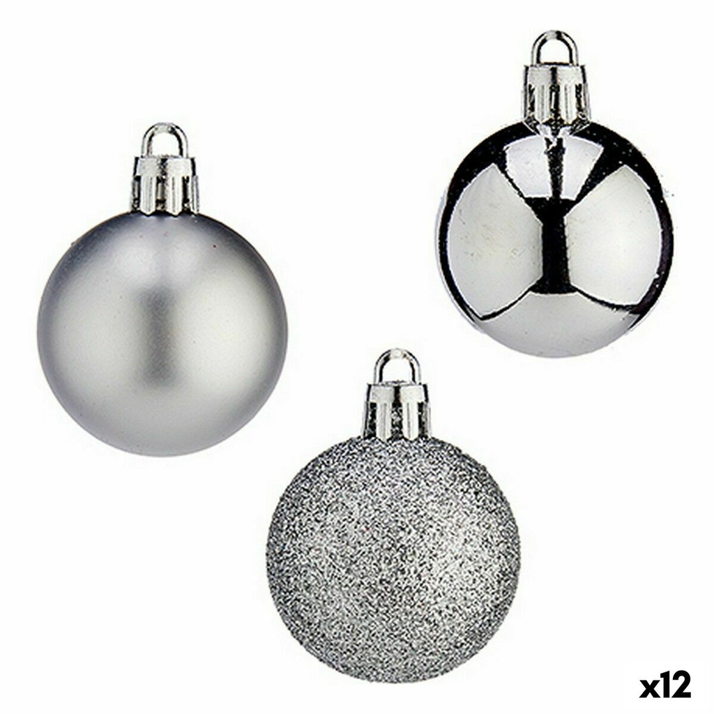 Set de Bolas de Navidad Krist+ K1912485-4 Plateado Plástico 4 cm (12 Unidades)