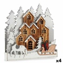 Figura Decorativa Luz Pueblo Blanco Marrón Madera 44 x 44,5 x 6 cm (4 Unidades)