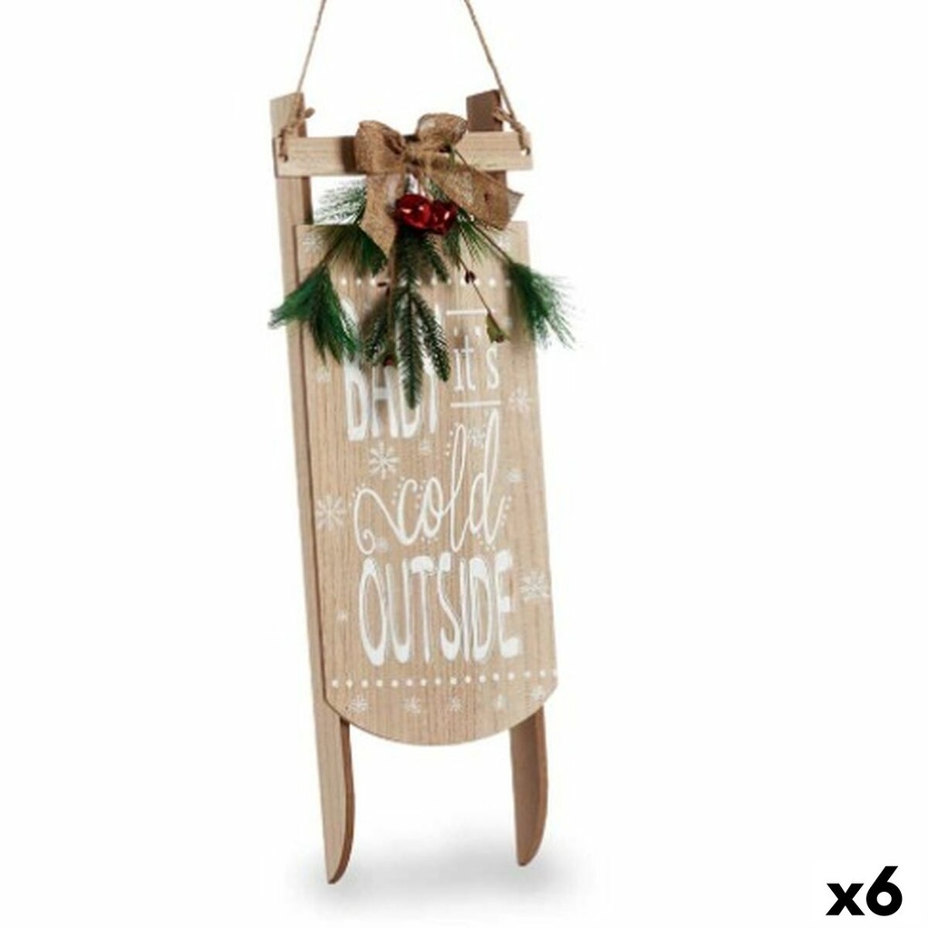 Decoración Colgante Cartel Trineo Beige Madera MDF 20 x 5 x 69 cm (6 Unidades)