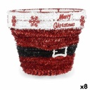 Figura Decorativa Cesta Espumillón Blanco Rojo Polipropileno PET 27 x 22 x 27 cm (8 Unidades)