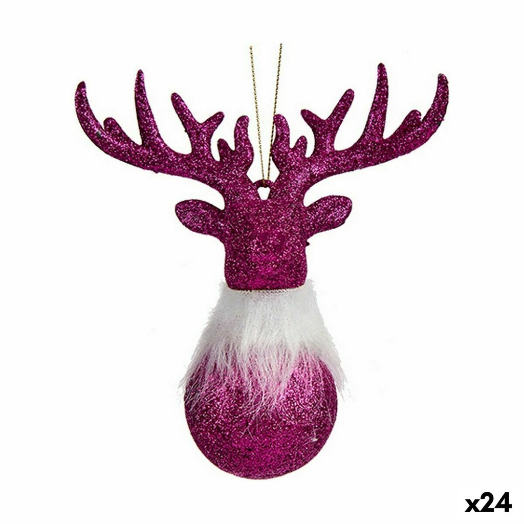 Adorno Navideño Reno Fucsia Plástico Purpurina 13,5 x 15,5 x 7 cm (24 Unidades)