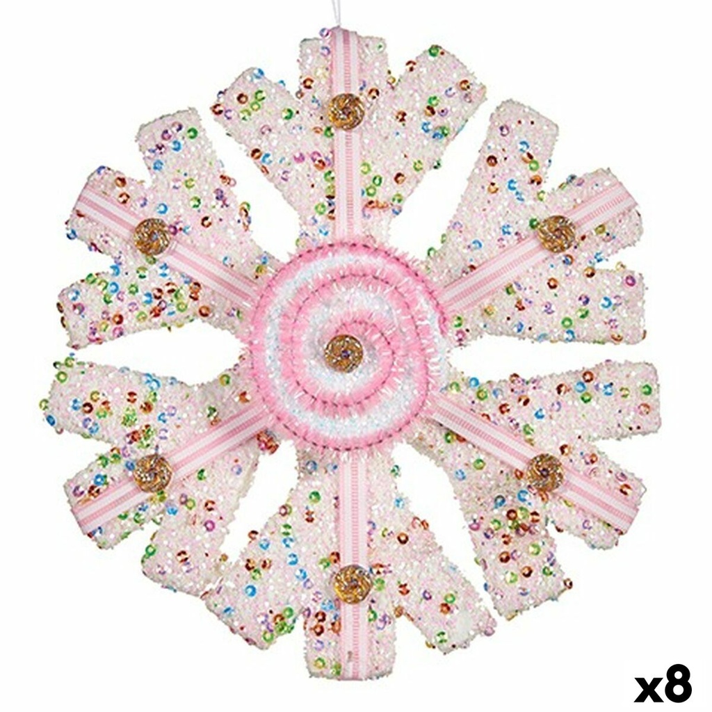 Christmas bauble Krist+ 64815311 White Pink Snowflakes 17 x 6 x 17 cm (8 Units)