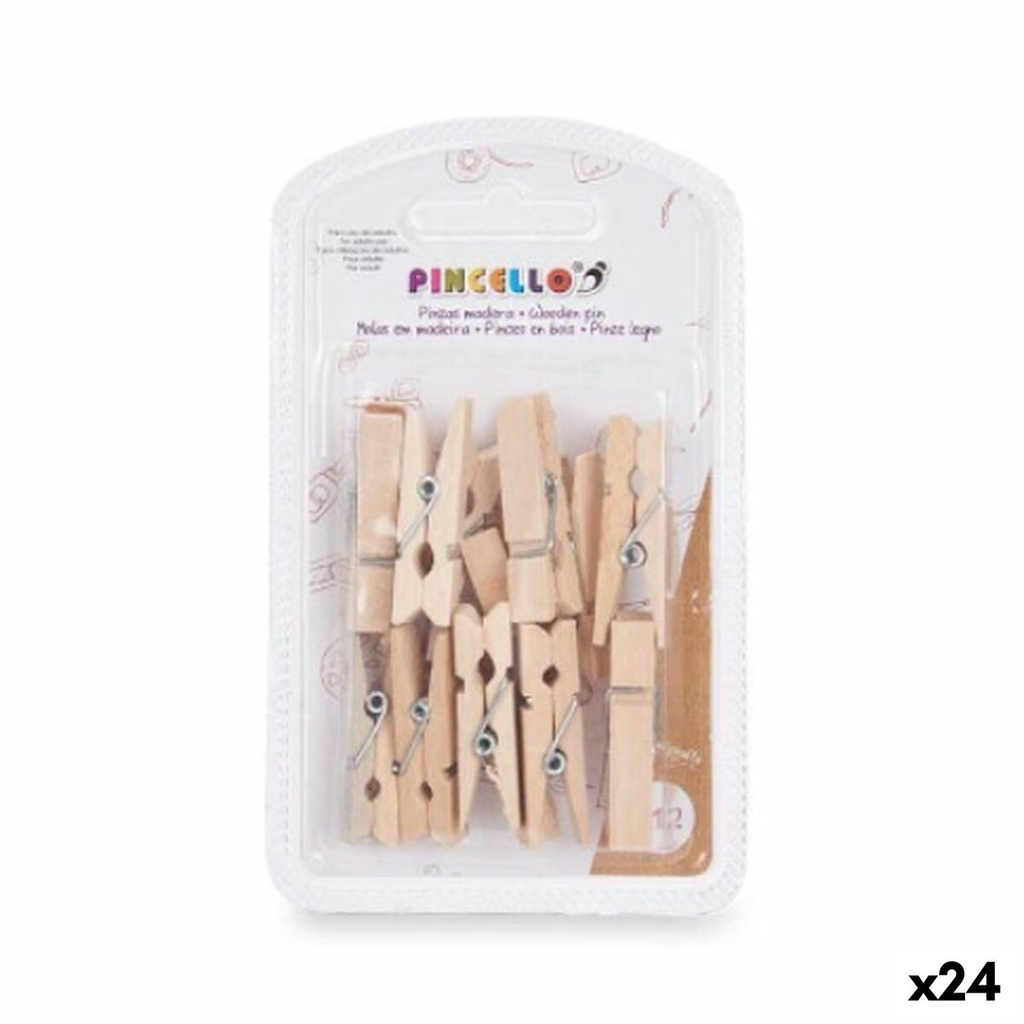 Pinzas Pincello 400 Marrón Madera Mediano (24 Unidades)