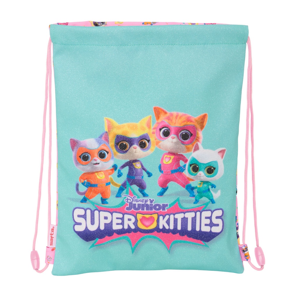 Backpack with Strings SuperKitties Pink Turquoise 26 x 34 x 1 cm