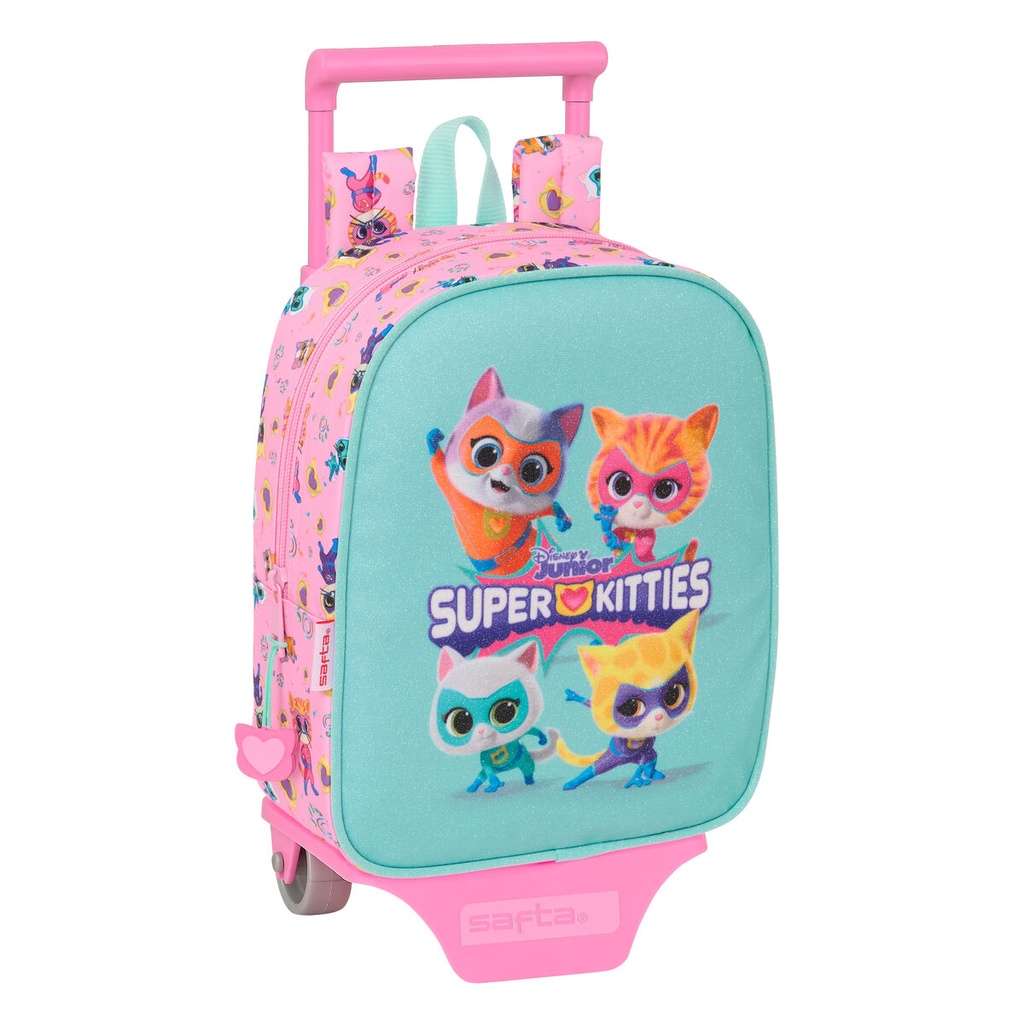 School Rucksack with Wheels SuperKitties Pink Turquoise 22 x 27 x 10 cm