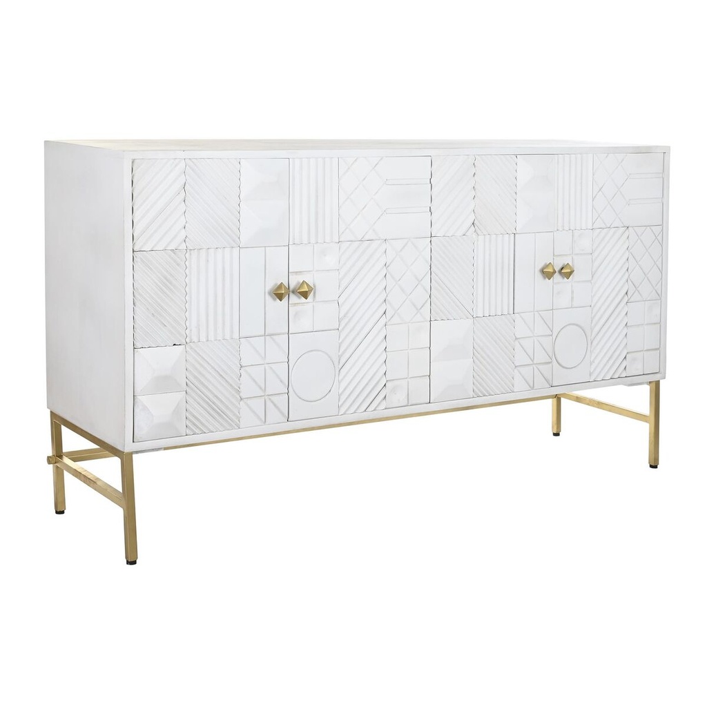 Aparador DKD Home Decor Blanco Latón Madera de mango 157 x 43 x 84 cm 153 x 43 x 84 cm Rombos