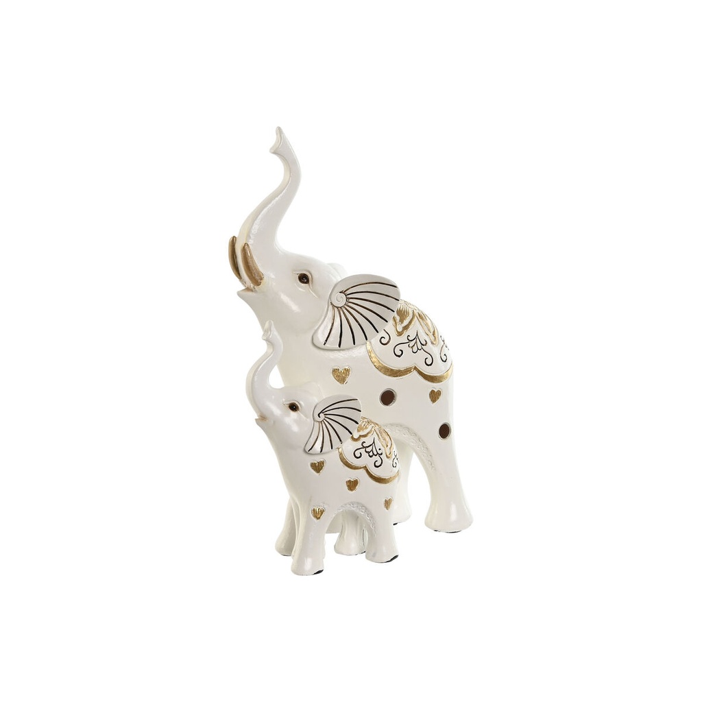 Figura Decorativa Home ESPRIT Blanco Dorado Elefante Romántico 11 x 8 x 19 cm