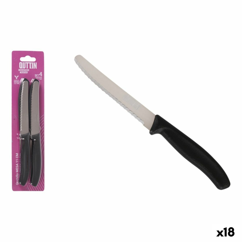 Knife Set Quttin Black Silver Stainless steel 11 cm 4 Pieces (18 Units)