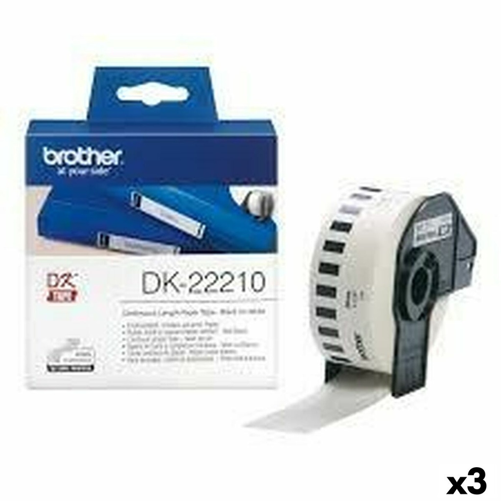 Papel Continuo para Impresoras Brother DK-22210 Blanco 29 mm x 30,48 m Negro Negro/Blanco (3 Unidades)