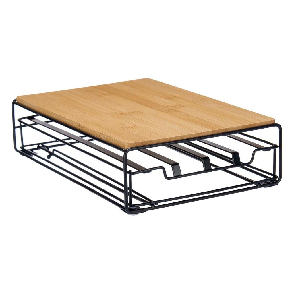 Organizador de Cápsulas de Café Kinvara W6358S-B NESPRESSO L Marrón Negro Metal Bambú 21 x 57 x 8,5 cm