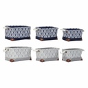 Cesta Multiusos DKD Home Decor Blanco Marrón Gris Azul marino Hoja de planta Boho 40 x 30 x 24 cm Plástico 3 Piezas (2 Unidades)