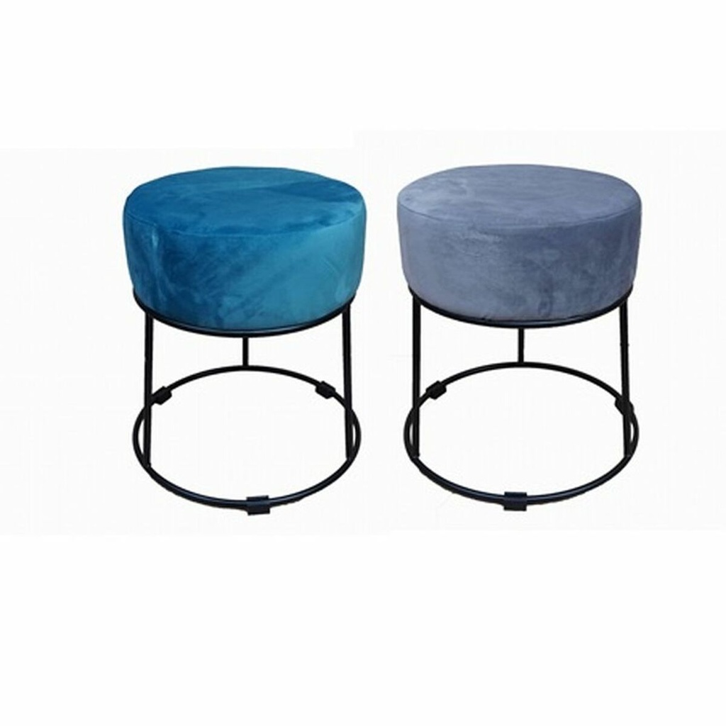 Footrest DKD Home Decor Black Grey Metal Turquoise Polyester (36 x 36 x 37 cm) (2 Units)