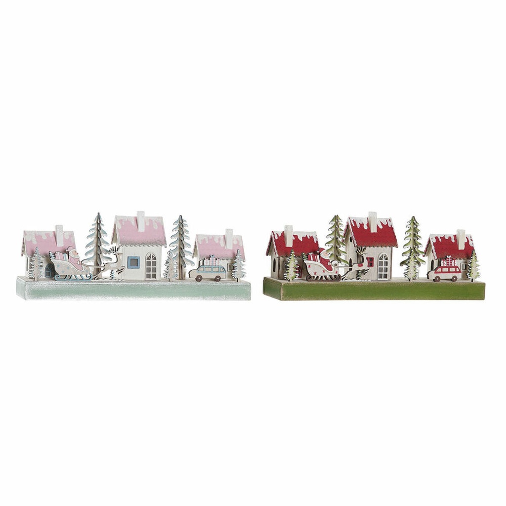 Christmas bauble DKD Home Decor Wood House (2 pcs) (30 x 6 x 12 cm)