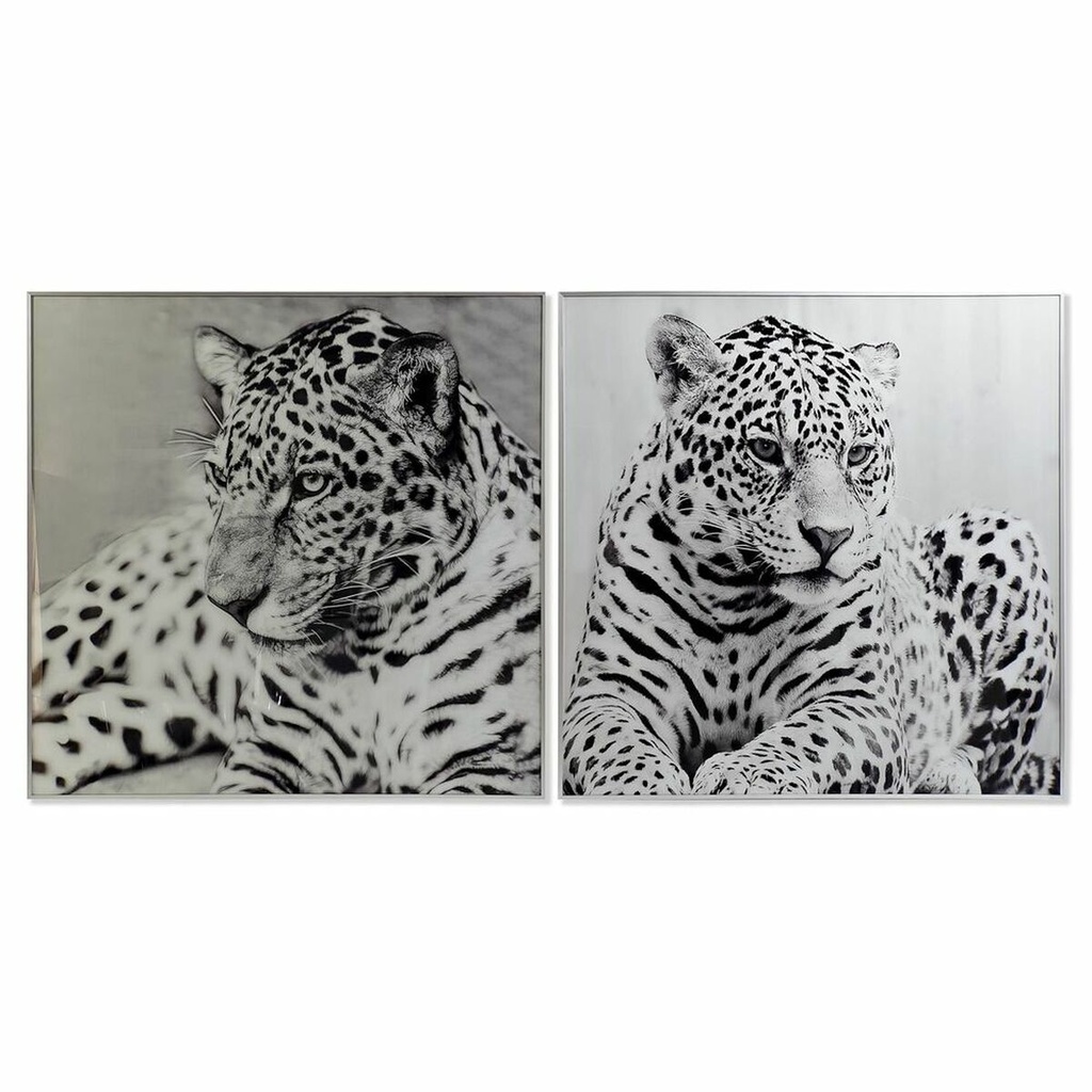 Cuadro DKD Home Decor 100 x 2,5 x 100 cm Leopardo Colonial (2 Unidades)