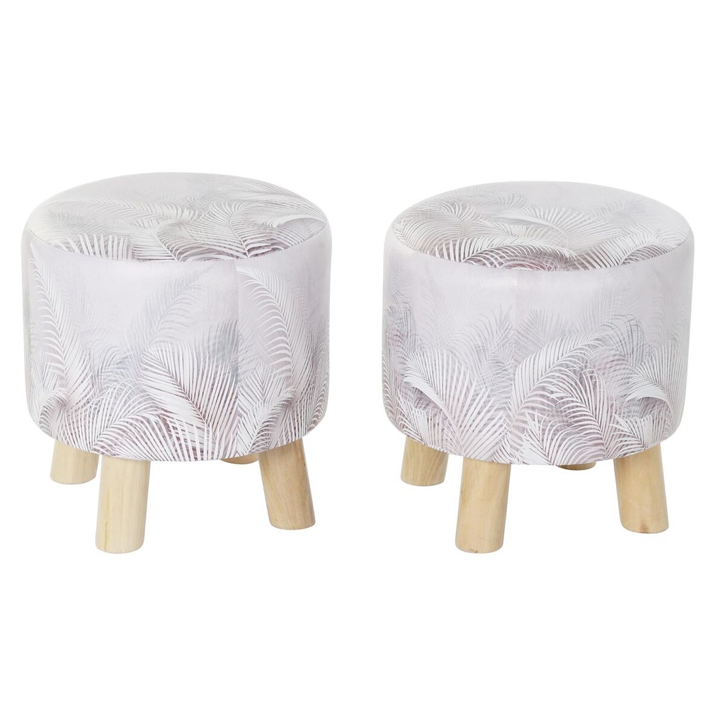 Footrest DKD Home Decor Grey PU Pinewood Tropical (30 x 30 x 30 cm) (2 Units) (30 x 30 x 32 cm)