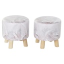 Reposapiés DKD Home Decor Gris PU Pino Tropical (30 x 30 x 30 cm) (2 Unidades) (30 x 30 x 32 cm)