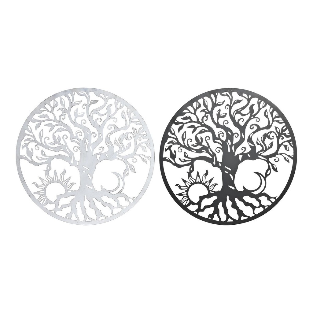 Wall Decoration DKD Home Decor Black Metal White Indian Man Moon (2 Units) (60 x 1 x 60 cm)