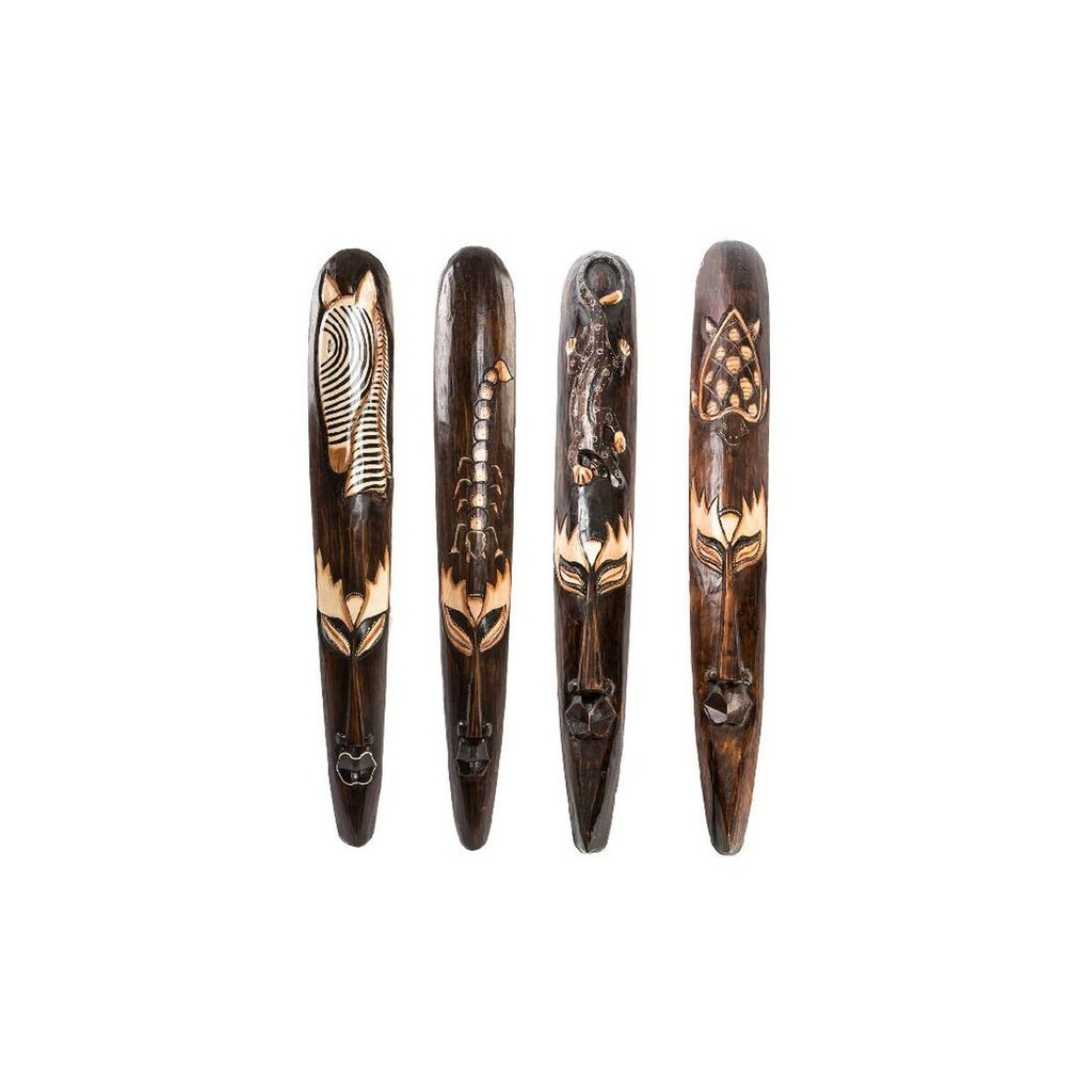 Wall Decoration DKD Home Decor Beige Wood Dark brown Mask Tribal (15 x 6 x 100 cm) (4 Units)