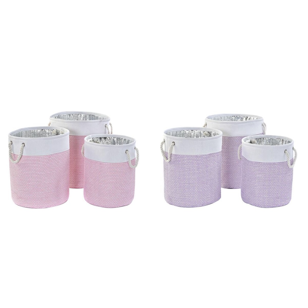 Juego de Cestas DKD Home Decor Blanco Rosa Lila 40 x 40 x 49 cm 4 Kg 3 Piezas (2 Unidades)