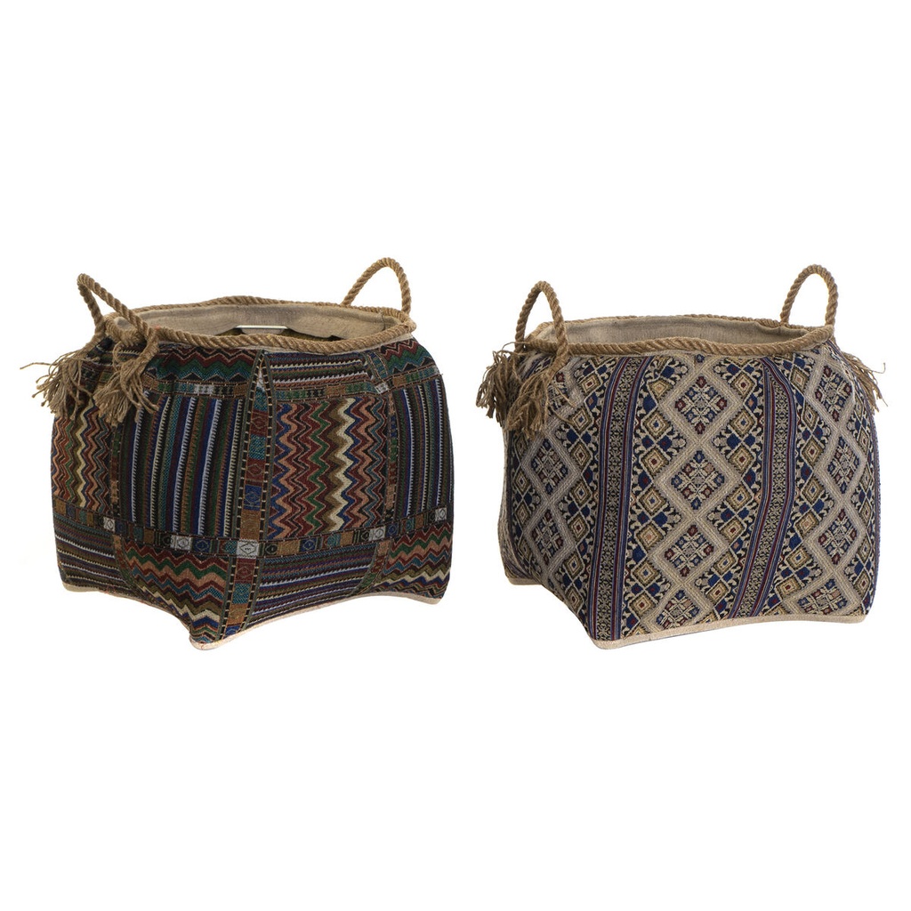 Cesta DKD Home Decor Multicolor Fibra natural Boho 41 x 41 x 40 cm 2 Piezas (2 Unidades)