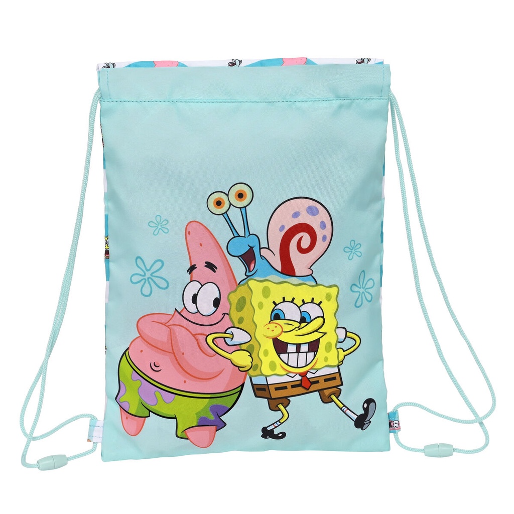 Bolsa Mochila con Cuerdas Spongebob Stay positive Azul Blanco 26 x 34 x 1 cm