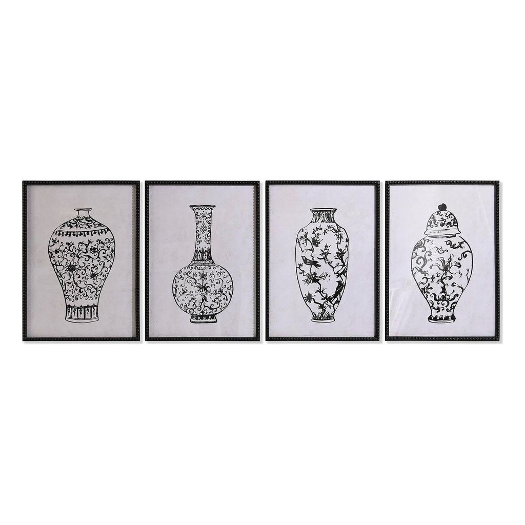 Cuadro DKD Home Decor Abeto Cristal Jarrón (50 x 70 x 2,5 cm) (4 Unidades)