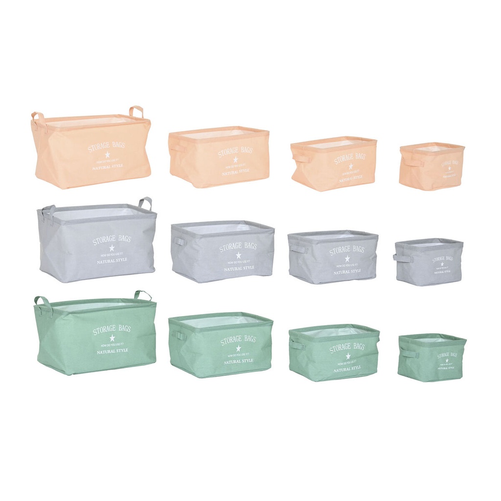 Juego de Cestas DKD Home Decor Verde Gris Naranja Lienzo Moderno 39 x 27 x 24 cm (3 Unidades)