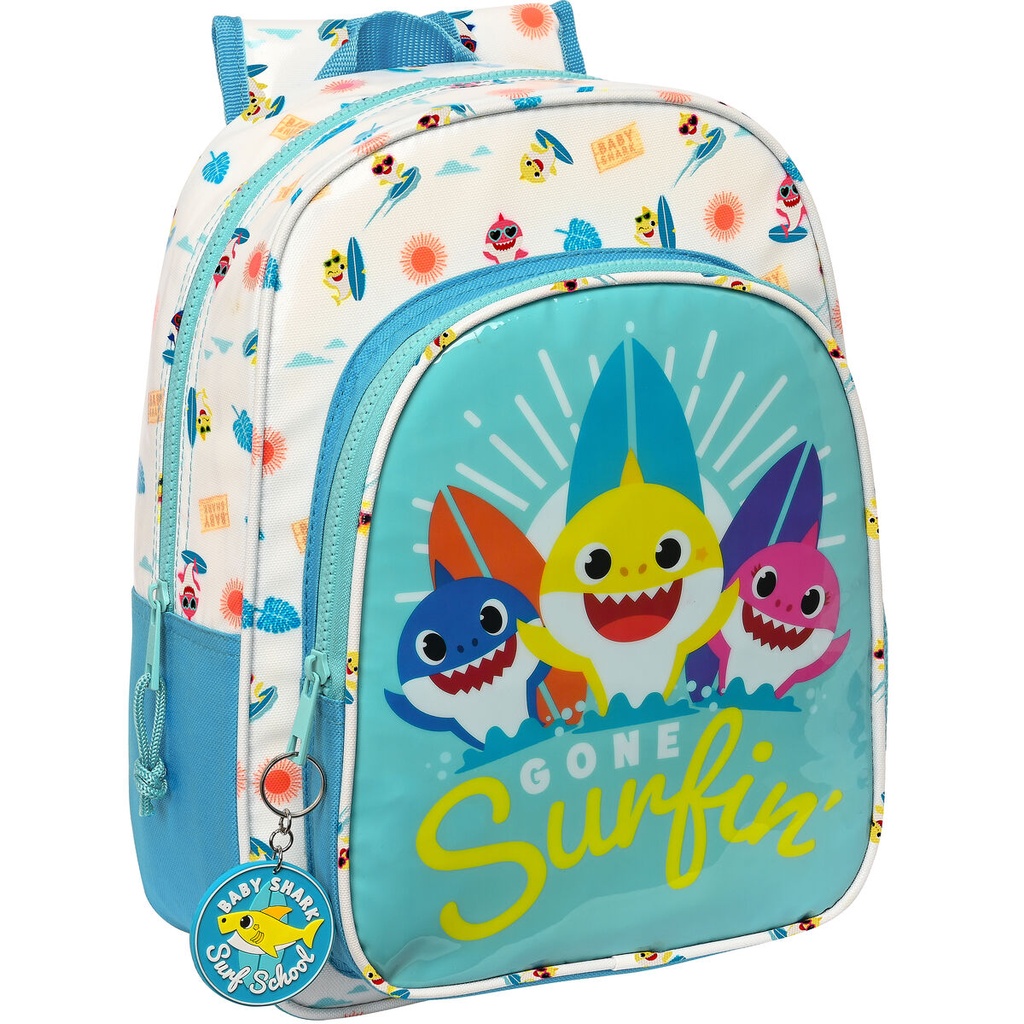 Mochila Escolar Baby Shark Surfing Azul Blanco 26 x 34 x 11 cm
