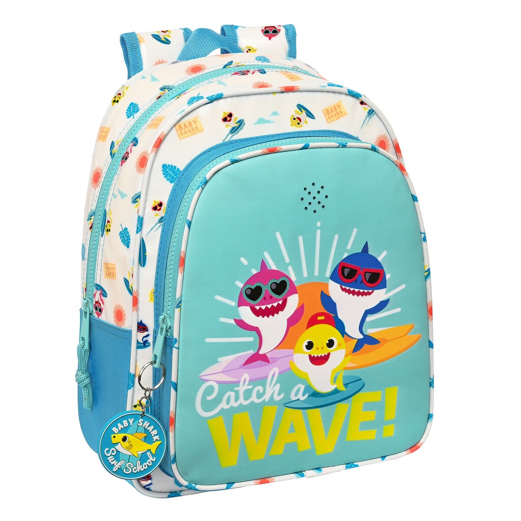 Mochila Escolar Baby Shark Surfing Azul Blanco 27 x 33 x 10 cm