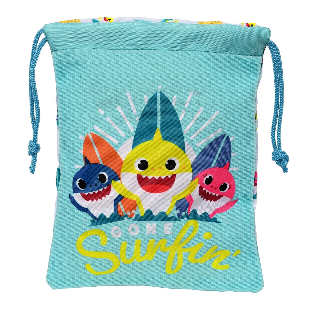 Bolsito de Merienda Baby Shark Surfing Azul Blanco PVC 20 x 25 x 1 cm Saco