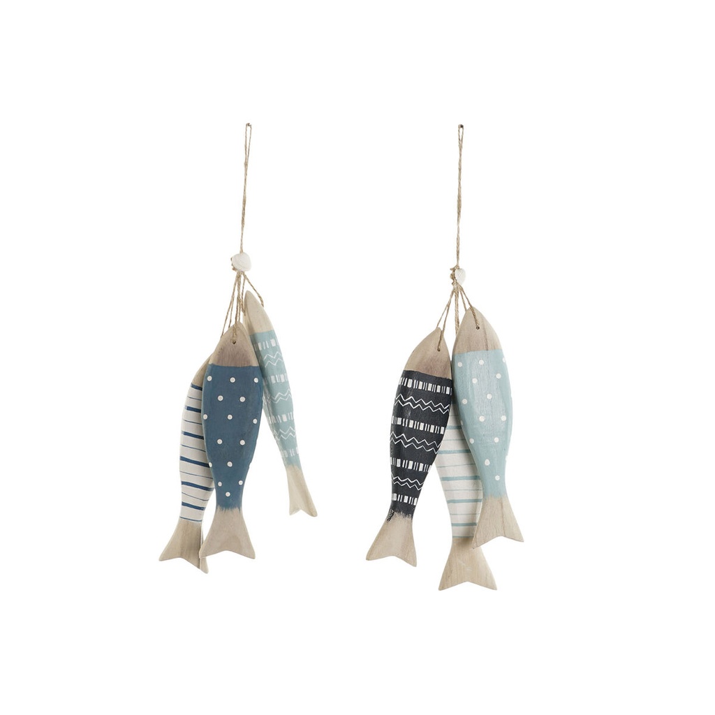 Hanging decoration Home ESPRIT Blue White Natural Fish 5 x 5 x 20 cm (2 Units)