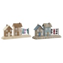 Figura Decorativa Home ESPRIT Azul Rojo Multicolor Casas 25,5 x 9 x 13,5 cm (2 Unidades)