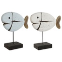 Figura Decorativa Home ESPRIT Blanco Natural Pez Acabado envejecido (2 Unidades)