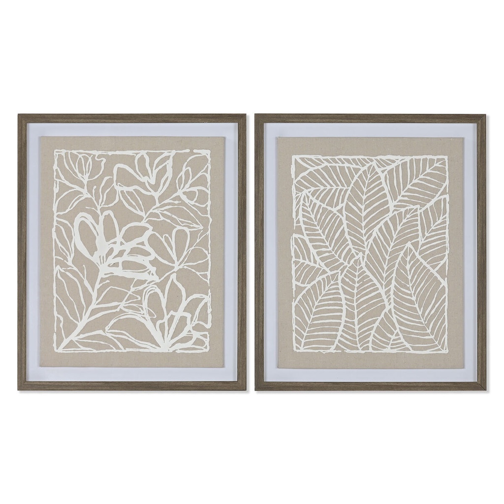 Lienzo Home ESPRIT Blanco Beige Hoja de planta Urbano 50 x 4 x 60 cm (2 Unidades)