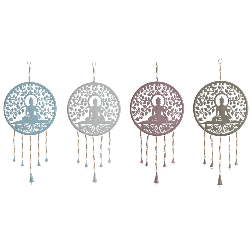 Decoración Colgante Home ESPRIT Azul Blanco Gris Rosa Hierro Árbol Buda Oriental 33 x 1 x 77 cm (4 Unidades)