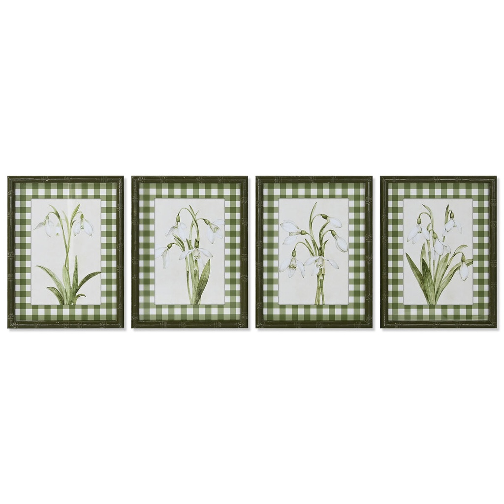 Cuadro Home ESPRIT Verde Beige Shabby Chic Plantas botánicas 30 x 2,5 x 40 cm (4 Unidades)