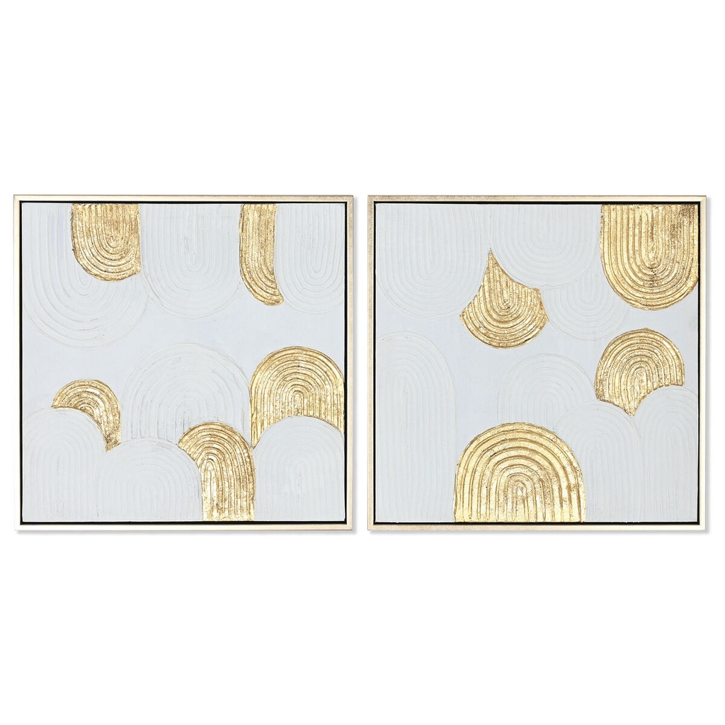 Cuadro Home ESPRIT Blanco Dorado Poliestireno Lienzo Moderno 42 x 4 x 42 cm (2 Unidades)