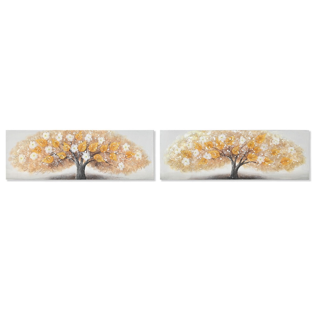 Cuadro Home ESPRIT Dorado Lienzo Madera MDF Árbol Tradicional 90 x 3 x 30 cm (2 Unidades)