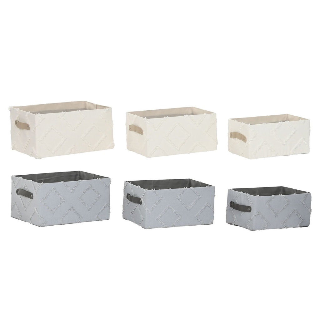 Juego de Cestas Home ESPRIT Gris Crema 35 x 25 x 18 cm 3 Piezas (2 Unidades)