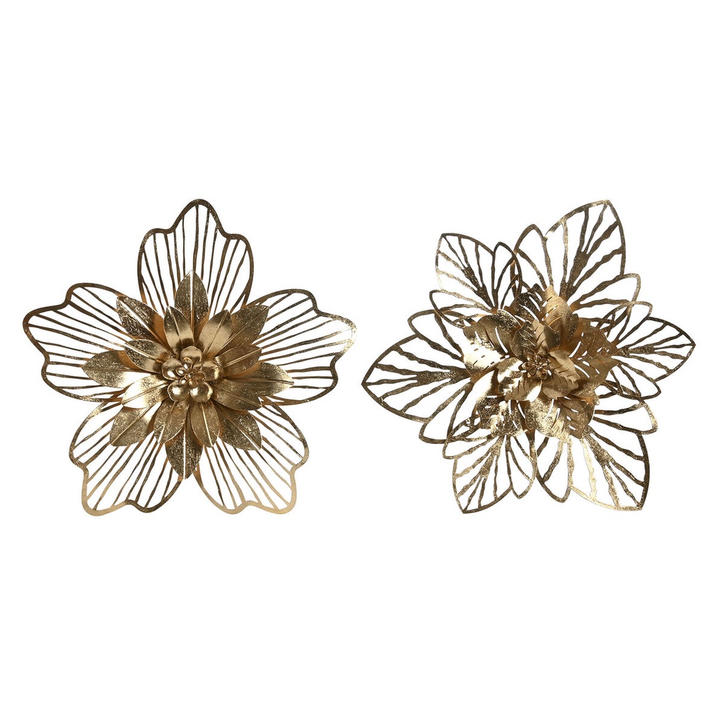 Decoración de Pared Home ESPRIT Dorado Moderno Flor 51 x 6 x 51 cm (2 Unidades)