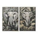 Cuadro Home ESPRIT Verde Gris Elefante Colonial Dorado 63 x 4,5 x 93 cm (2 Unidades)