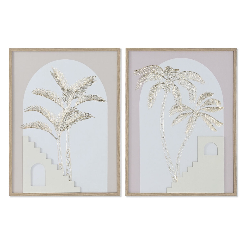 Cuadro Home ESPRIT Blanco Beige Palmeras Escandinavo 45 x 2,2 x 60 cm (2 Unidades)