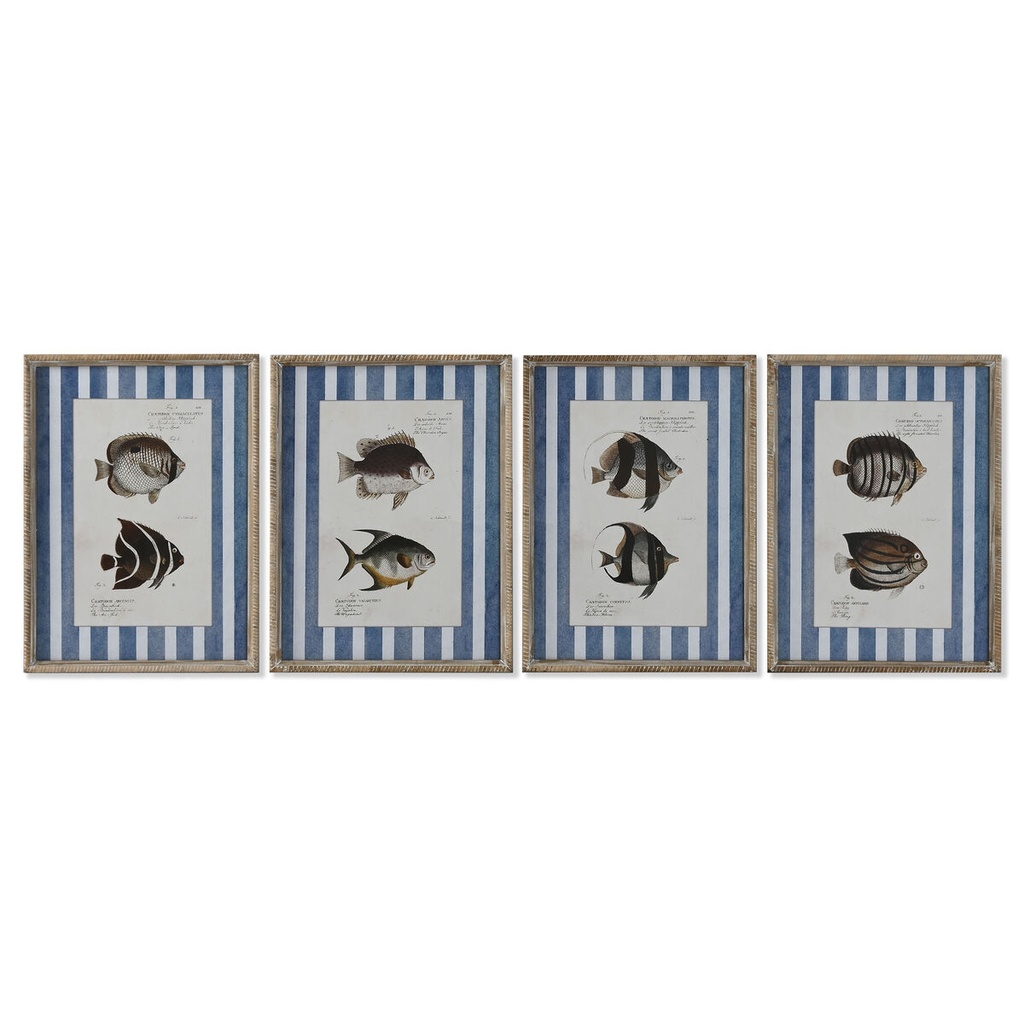 Cuadro Home ESPRIT Azul Pez 40 X 2,5 X 55 cm (4 Unidades)