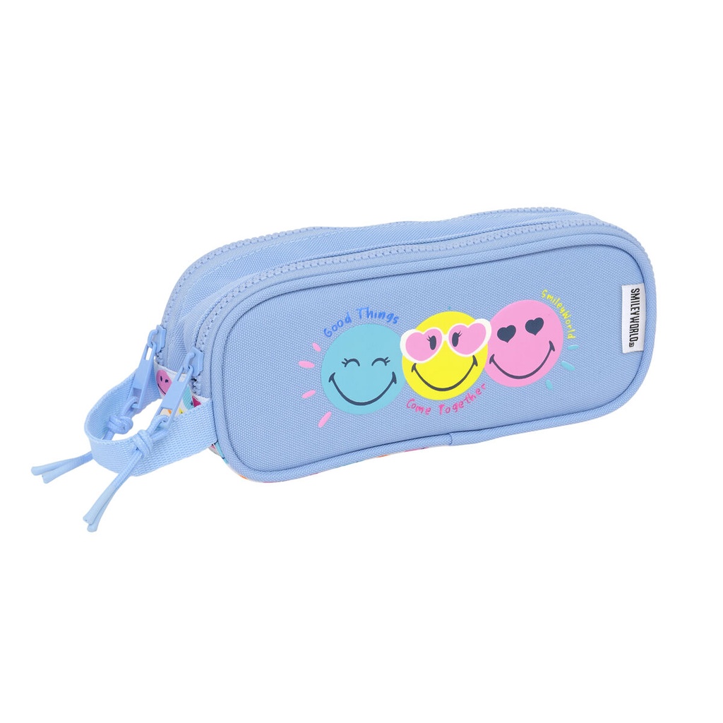 Portatodo Doble Smiley Joyful Multicolor Azul claro 21 x 8 x 6 cm