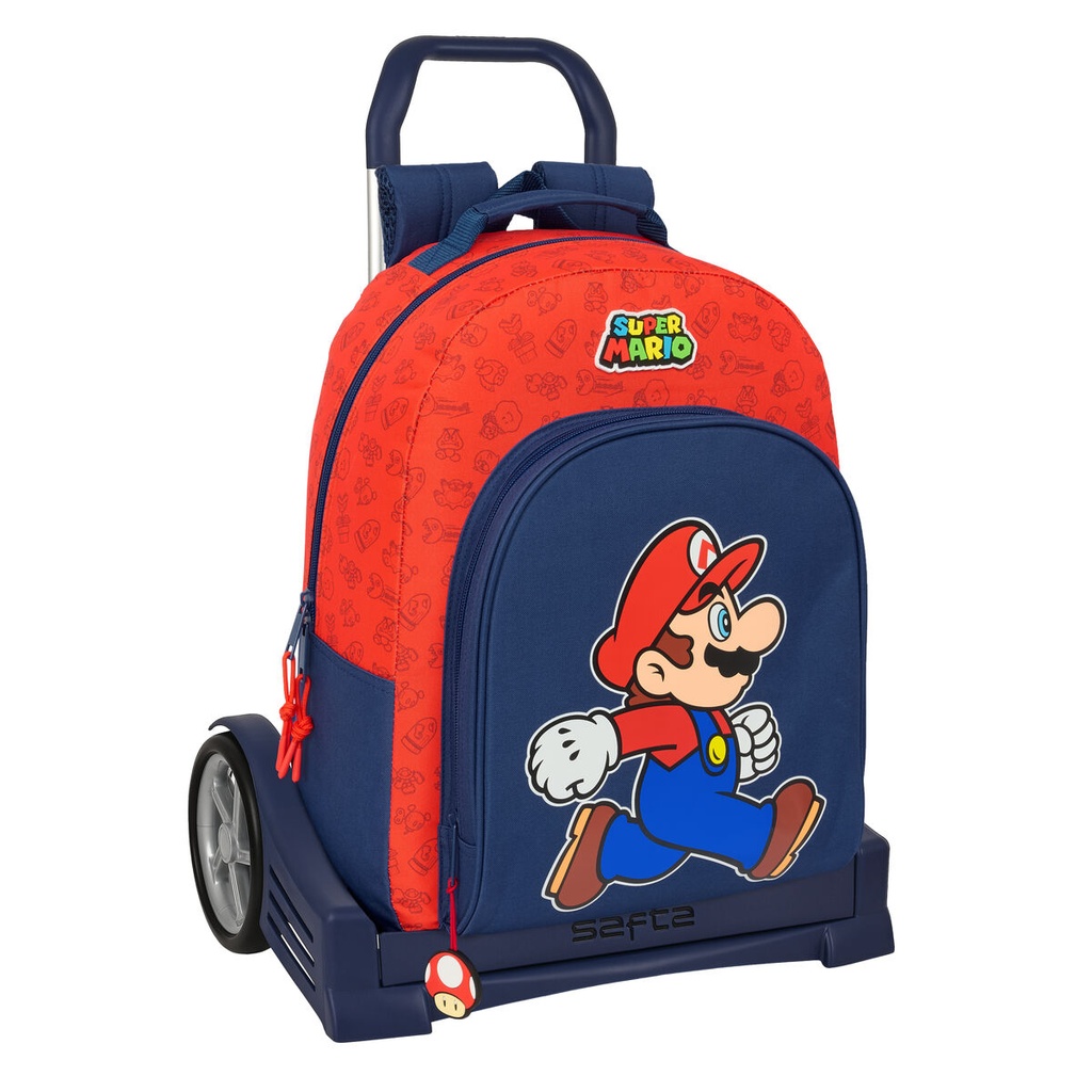 School Rucksack with Wheels Super Mario Trick Red Dark blue 32 x 42 x 15 cm