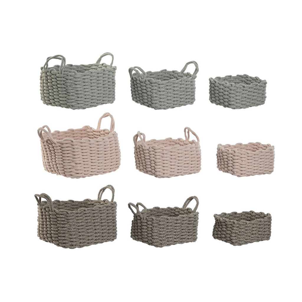 Basket set Home ESPRIT Rope 28 x 28 x 18 cm