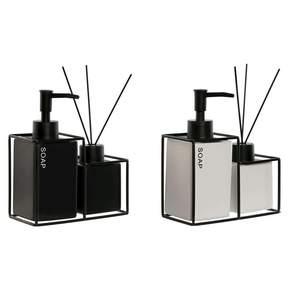Bath Set Home ESPRIT White Black Metal Dolomite 14,5 x 8 x 17 cm 2 Pieces (2 Units)