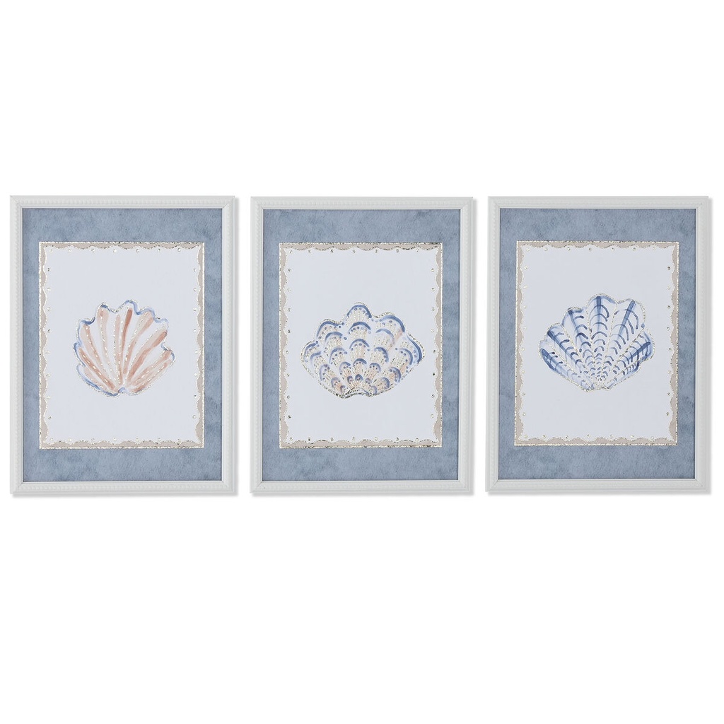 Cuadro Home ESPRIT Azul Crema 30 x 3 x 40 cm (3 Unidades)