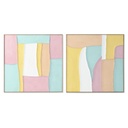 Cuadro Home ESPRIT Blanco Rosa Turquesa Abstracto Urbano 102 x 4,5 x 102 cm (2 Unidades)