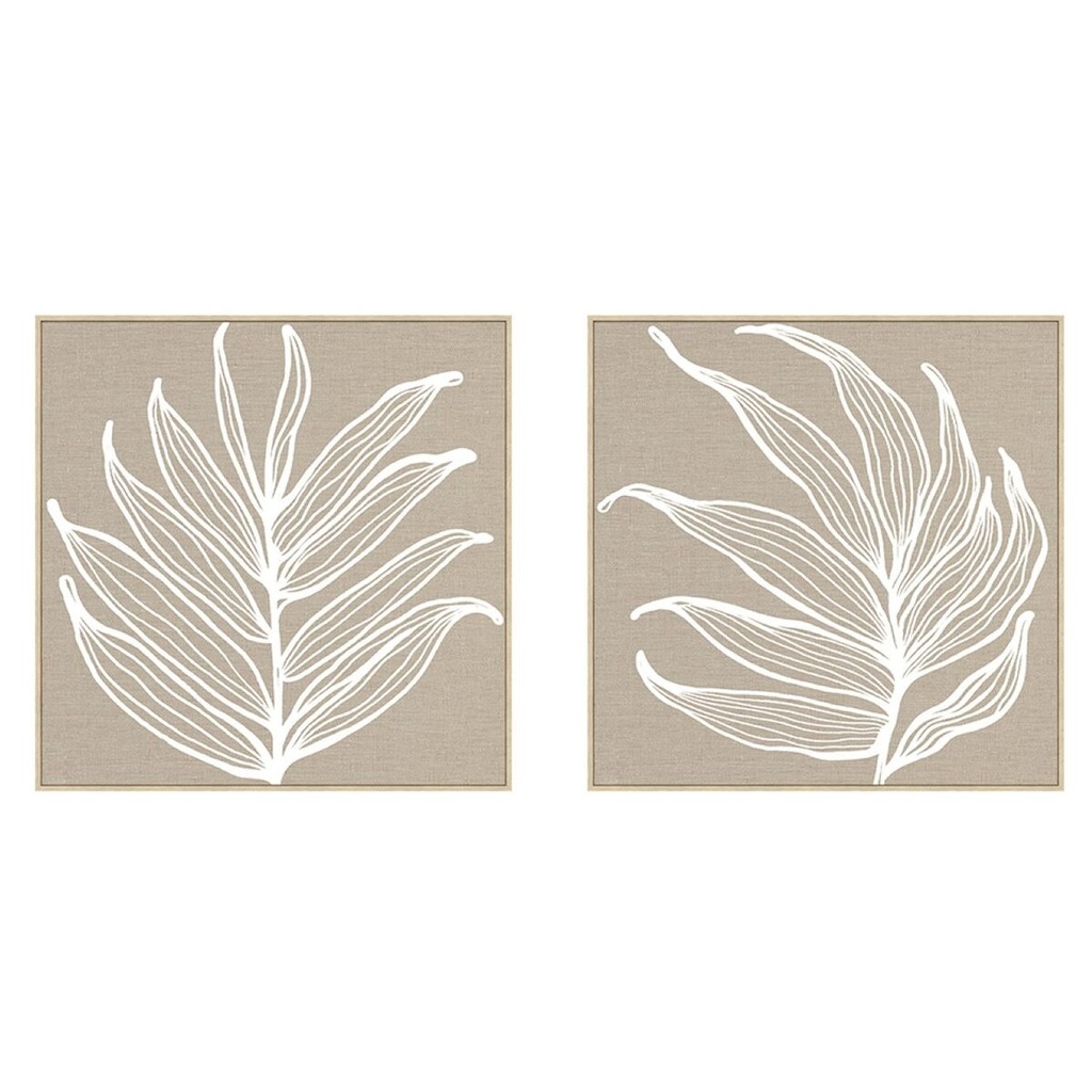 Cuadro Home ESPRIT Blanco Natural Hoja de planta Escandinavo 83 x 4,5 x 83 cm (2 Unidades)